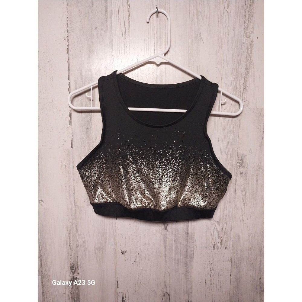 C&C California Women's Large Metallic Ombre Sportsbra Black Gold
